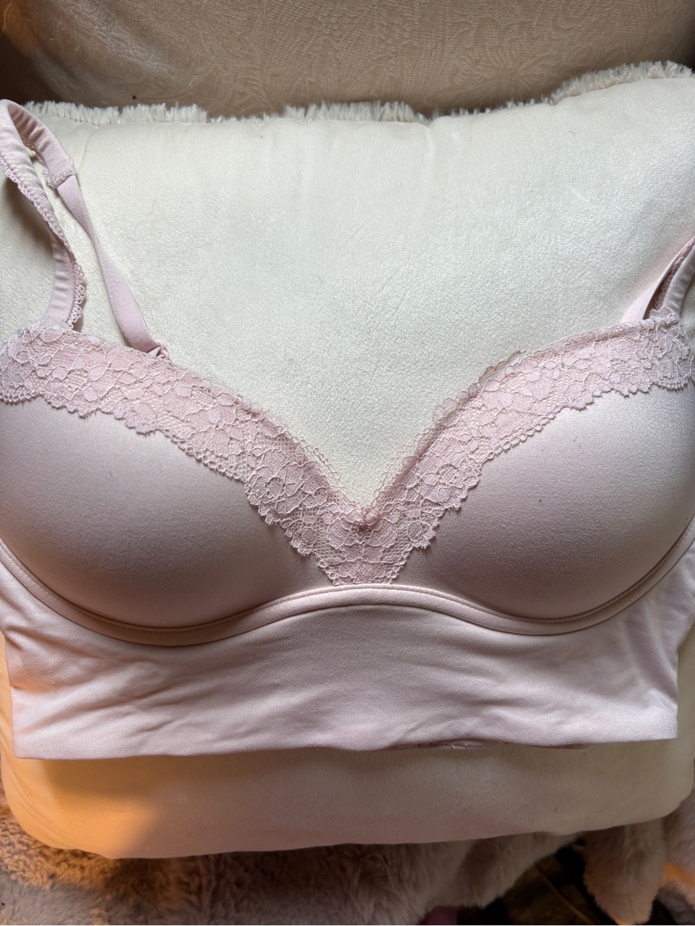Victorias Secret Soft Lace Trim Wireless Bralette - Light Pink